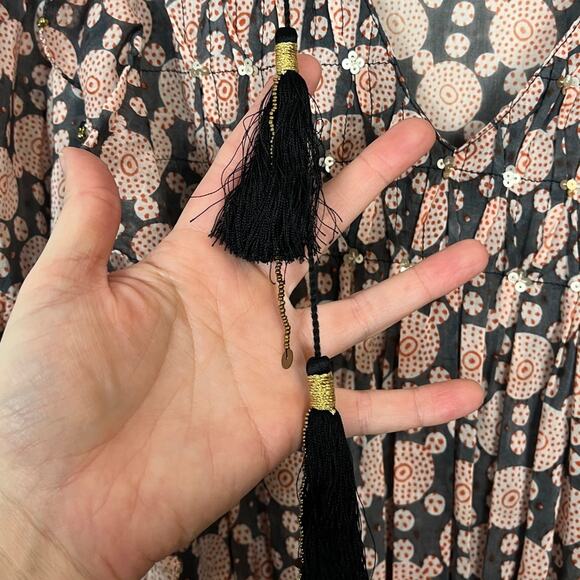 Alicia Bell Abstract Polka Dot Multi Print Smocked Waist Ruffles Sleeve Dress S - Picture 5 of 7